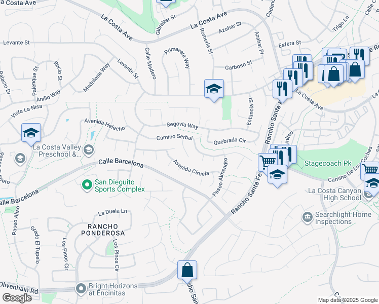 map of restaurants, bars, coffee shops, grocery stores, and more near 7886 Sitio Abeto in Carlsbad