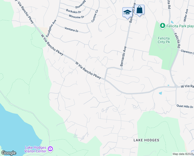 map of restaurants, bars, coffee shops, grocery stores, and more near 1227 Via Rancho Parkway in Escondido