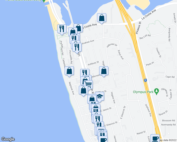 map of restaurants, bars, coffee shops, grocery stores, and more near 1659 Stonesteps Way in Encinitas