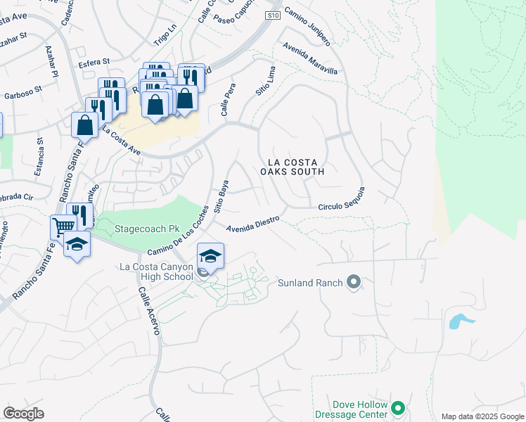 map of restaurants, bars, coffee shops, grocery stores, and more near 3515 Calle Gavanzo in Carlsbad