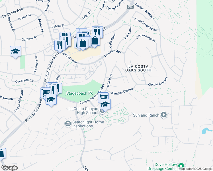 map of restaurants, bars, coffee shops, grocery stores, and more near 3514 Sitio Baya in Carlsbad