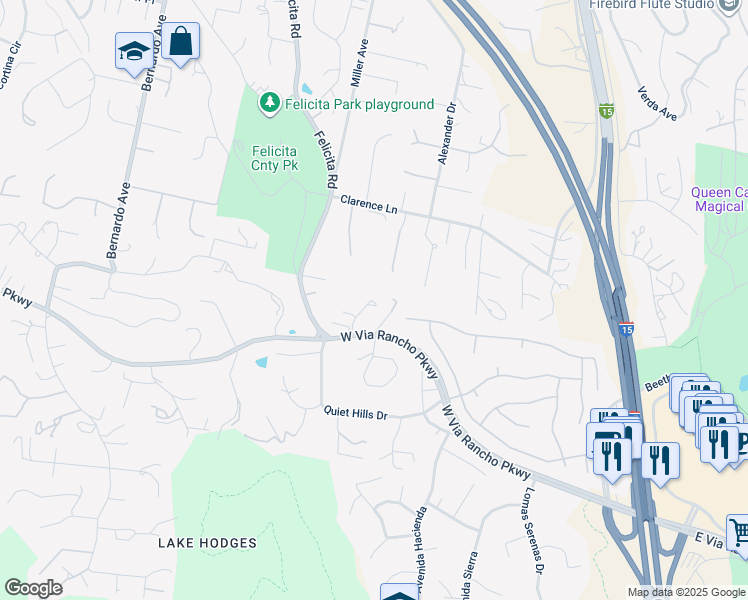 map of restaurants, bars, coffee shops, grocery stores, and more near 660 Via Rancho Parkway in Escondido