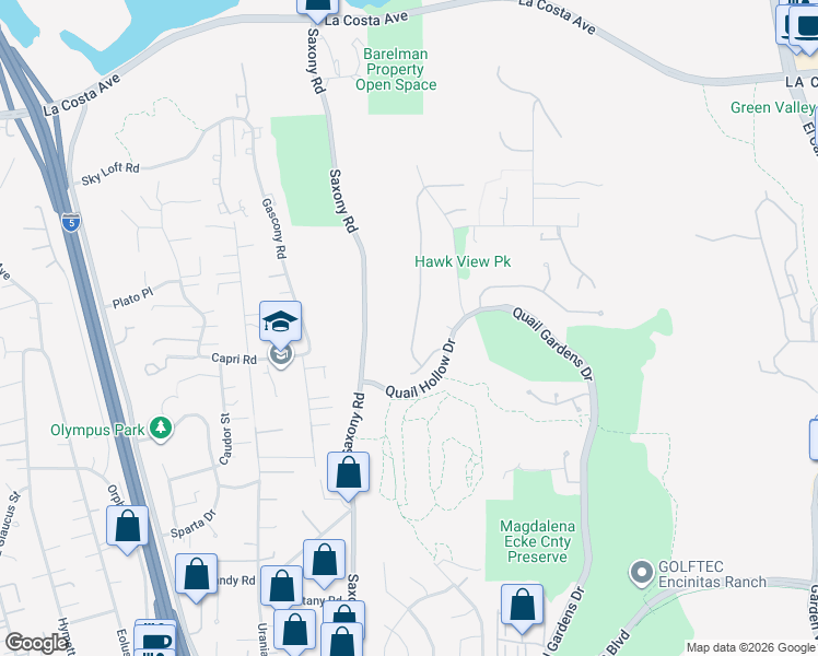 map of restaurants, bars, coffee shops, grocery stores, and more near 1536 Hawk View Drive in Encinitas