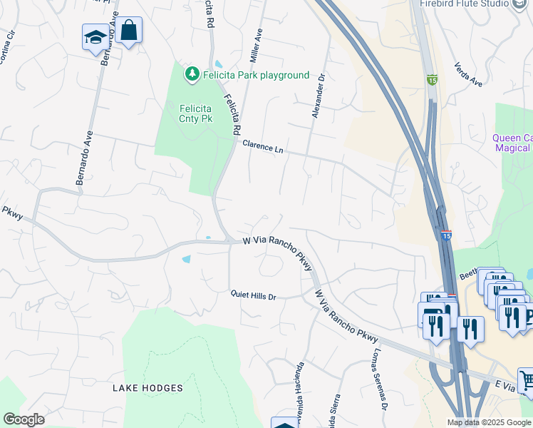map of restaurants, bars, coffee shops, grocery stores, and more near 660 Via Rancho Parkway in Escondido