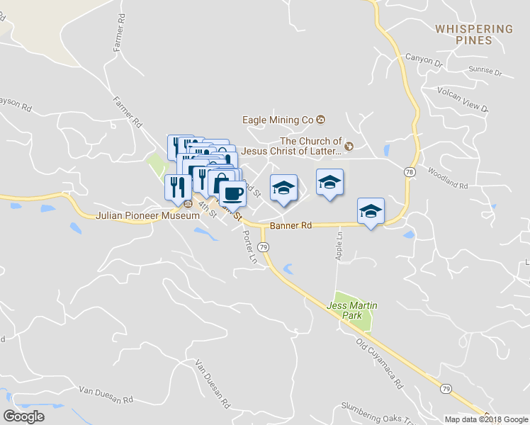 map of restaurants, bars, coffee shops, grocery stores, and more near 2527 D Street in Julian