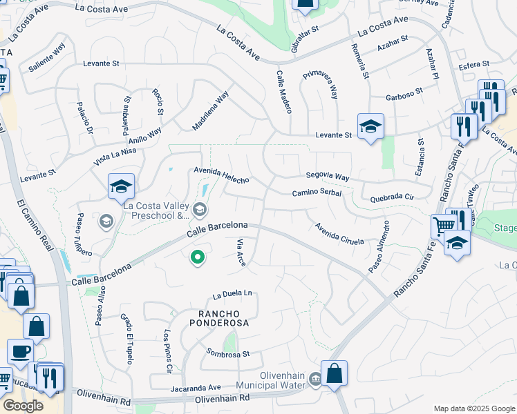 map of restaurants, bars, coffee shops, grocery stores, and more near 7908 Vista Canela in Carlsbad
