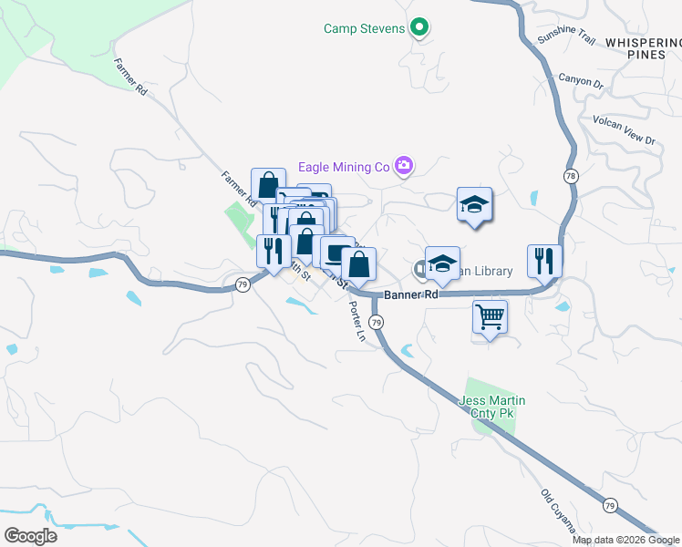 map of restaurants, bars, coffee shops, grocery stores, and more near 2617 C Street in Julian