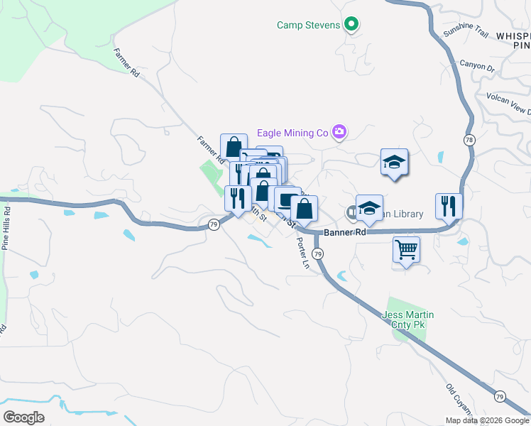 map of restaurants, bars, coffee shops, grocery stores, and more near 2775 B Street in Julian
