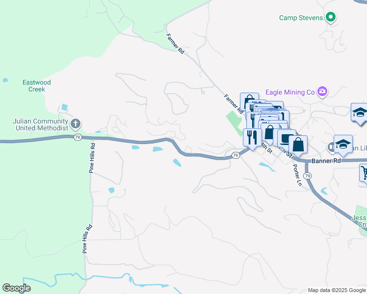 map of restaurants, bars, coffee shops, grocery stores, and more near 2885 Payson Drive in Julian