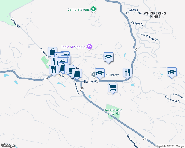 map of restaurants, bars, coffee shops, grocery stores, and more near 2408 Cape Horn Avenue in Julian