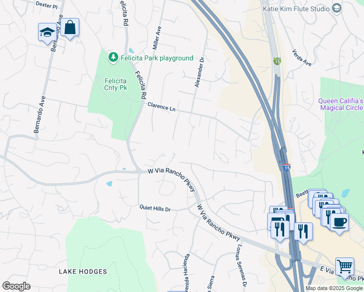 map of restaurants, bars, coffee shops, grocery stores, and more near 2978 Wahupa Ranch Road in Escondido