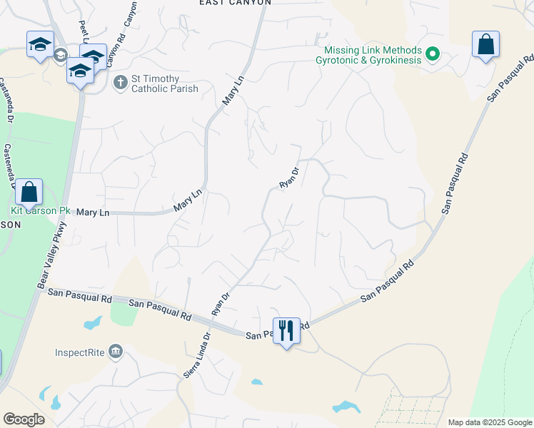 map of restaurants, bars, coffee shops, grocery stores, and more near 3324 Ryan Drive in Escondido