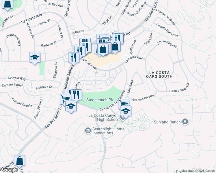 map of restaurants, bars, coffee shops, grocery stores, and more near 3463 Caminito Sierra in Carlsbad