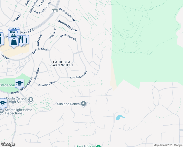 map of restaurants, bars, coffee shops, grocery stores, and more near 3615 Corte Claro in Carlsbad