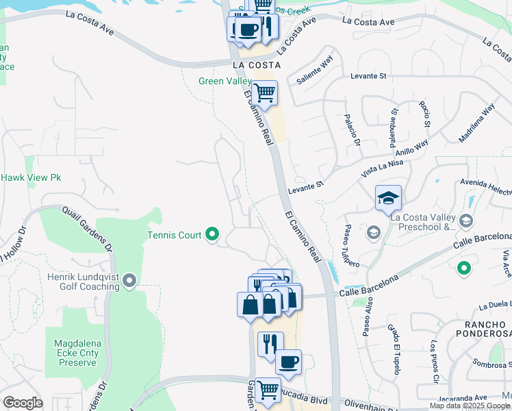 map of restaurants, bars, coffee shops, grocery stores, and more near 1940 Levante St in Carlsbad
