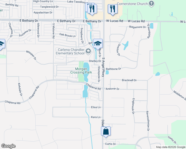 map of restaurants, bars, coffee shops, grocery stores, and more near 1805 Stetson Way in Allen