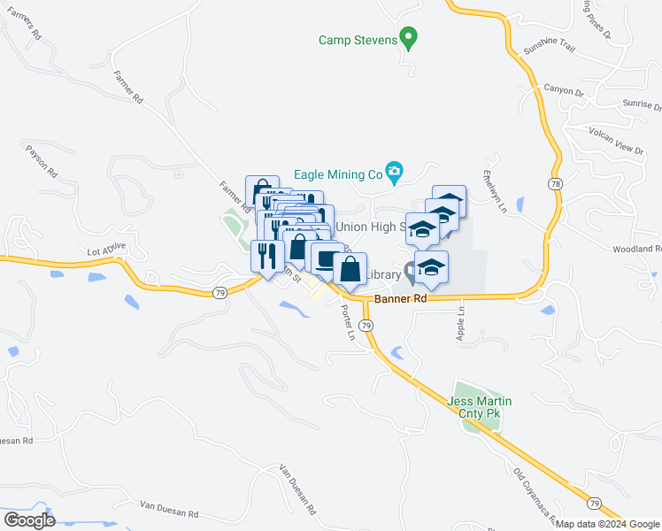 map of restaurants, bars, coffee shops, grocery stores, and more near 2007 3rd Street in Julian
