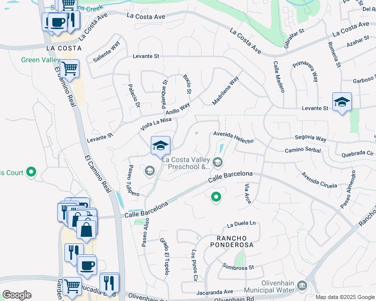 map of restaurants, bars, coffee shops, grocery stores, and more near 7847 Sitio Coco in Carlsbad