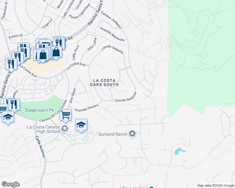 map of restaurants, bars, coffee shops, grocery stores, and more near 7333 Corte TOMILLO in Carlsbad