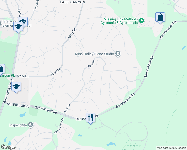 map of restaurants, bars, coffee shops, grocery stores, and more near 3354 Ryan Drive in Escondido