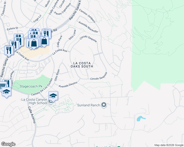 map of restaurants, bars, coffee shops, grocery stores, and more near 7333 Corte TOMILLO in Carlsbad