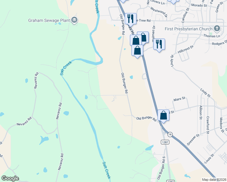 map of restaurants, bars, coffee shops, grocery stores, and more near 527 Terry Street in Graham