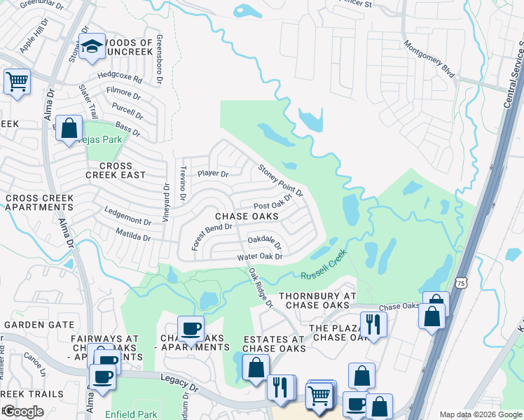 map of restaurants, bars, coffee shops, grocery stores, and more near 632 Post Oak Dr in Plano
