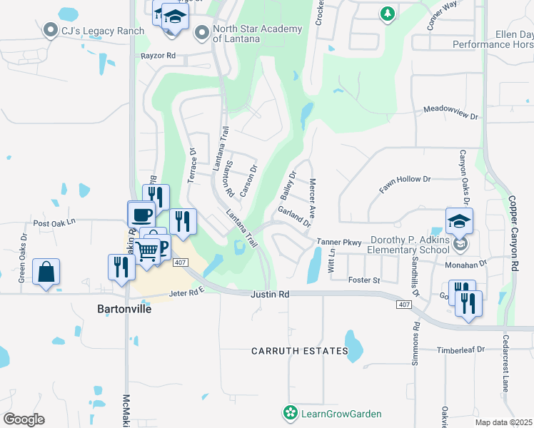 map of restaurants, bars, coffee shops, grocery stores, and more near 1360 Bailey Drive in Lantana