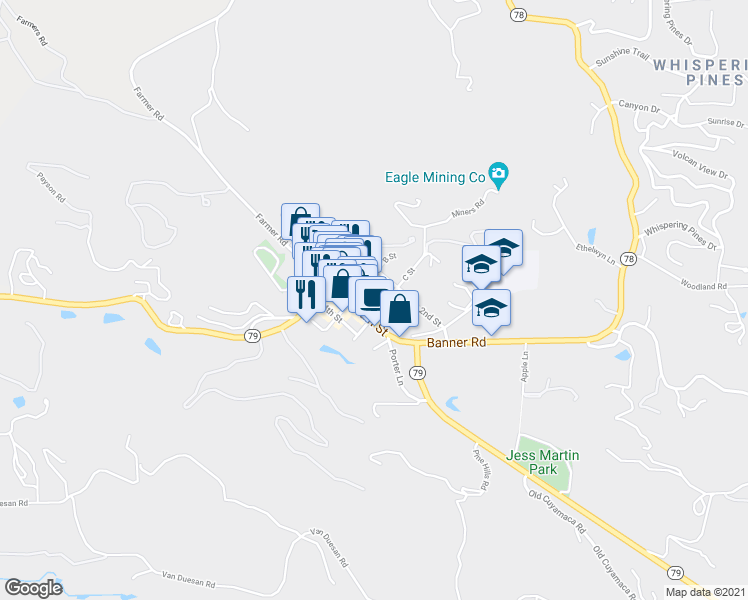 map of restaurants, bars, coffee shops, grocery stores, and more near 2013 3rd Street in Julian