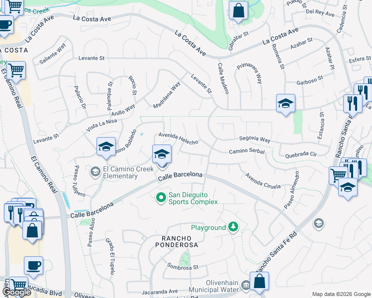 map of restaurants, bars, coffee shops, grocery stores, and more near 2846 Avenida Cereza in Carlsbad