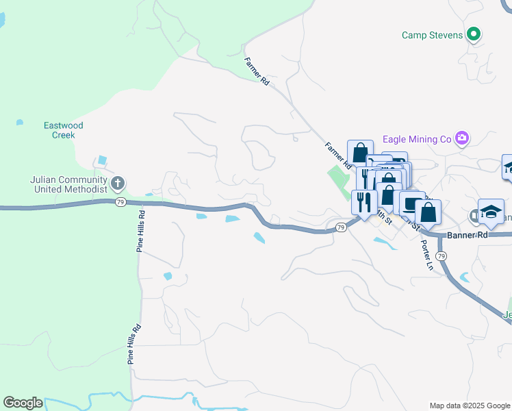 map of restaurants, bars, coffee shops, grocery stores, and more near 2885 Payson Drive in Julian