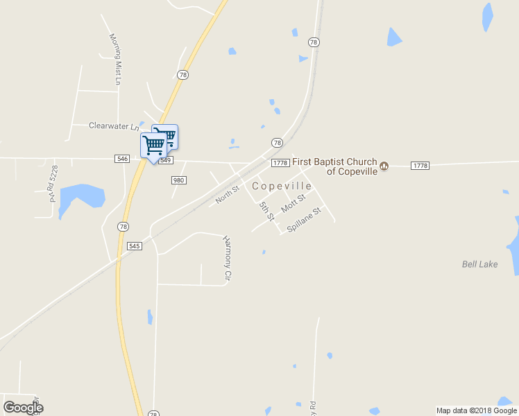 map of restaurants, bars, coffee shops, grocery stores, and more near 5542 Williams Street in Copeville