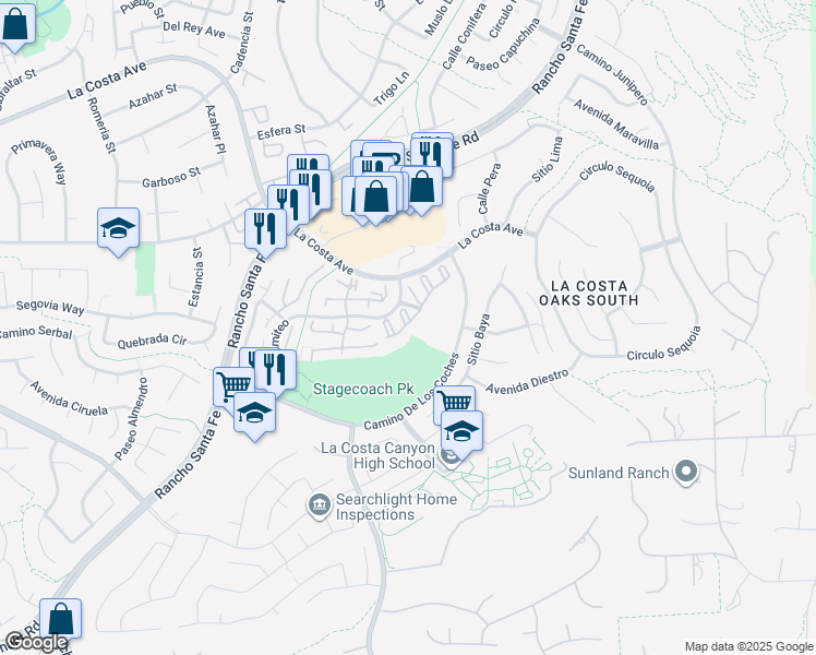 map of restaurants, bars, coffee shops, grocery stores, and more near 3463 Caminito Sierra in Carlsbad