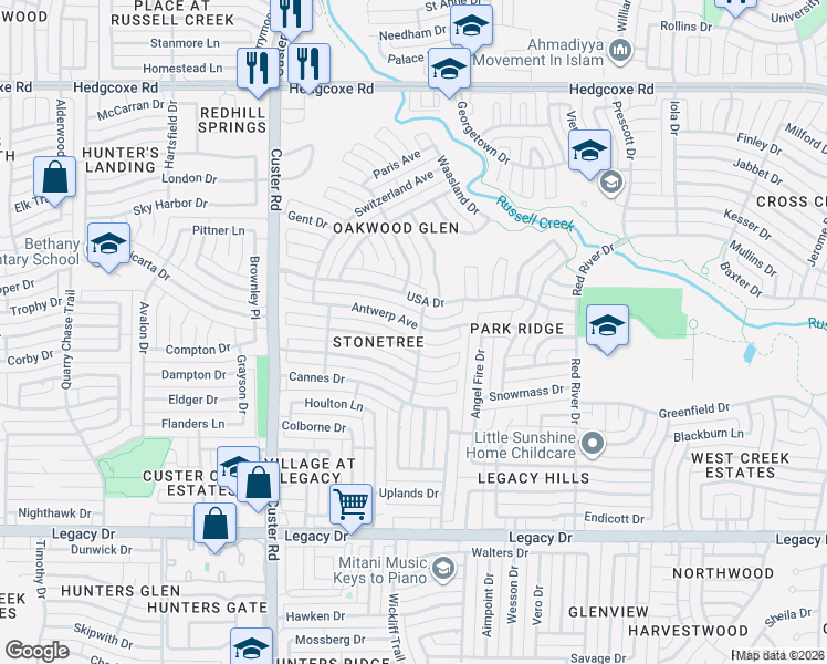 map of restaurants, bars, coffee shops, grocery stores, and more near 2013 Brabant Drive in Plano