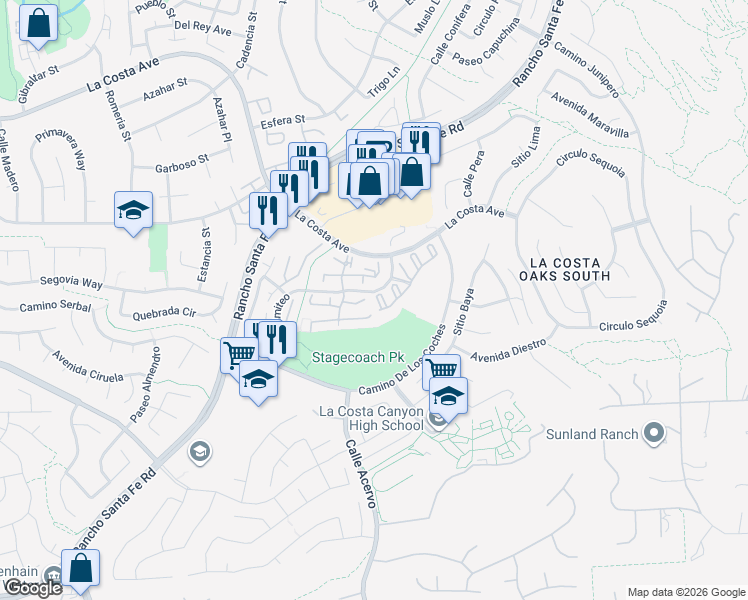 map of restaurants, bars, coffee shops, grocery stores, and more near 7753 Caminito Encanto in Carlsbad