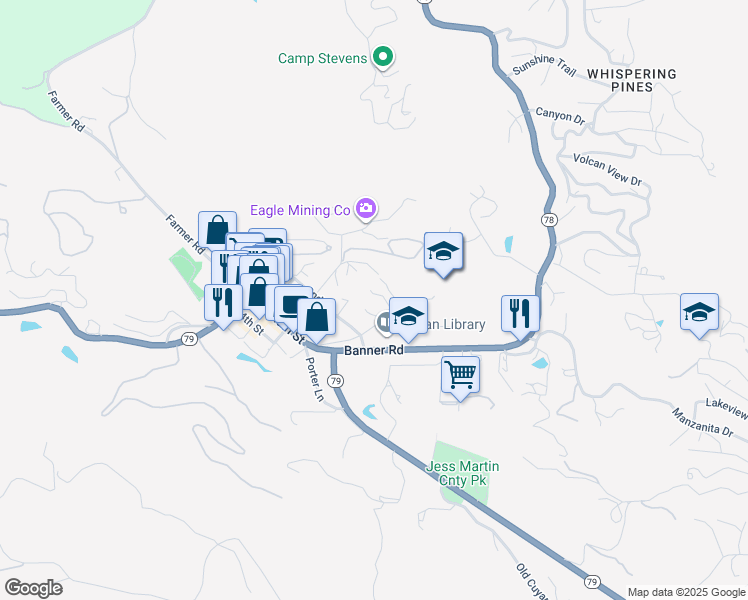 map of restaurants, bars, coffee shops, grocery stores, and more near 2396 Cape Horn Avenue in Julian