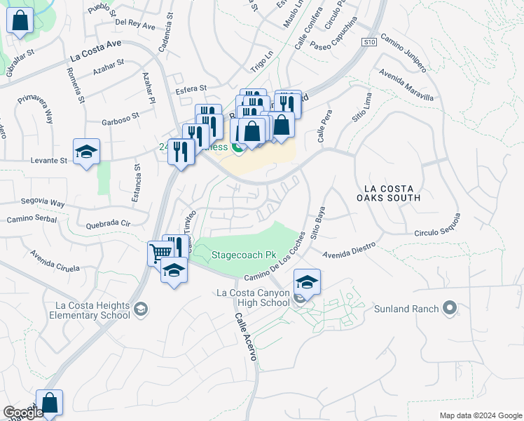 map of restaurants, bars, coffee shops, grocery stores, and more near 7754 Caminito Encanto in Carlsbad