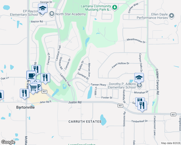 map of restaurants, bars, coffee shops, grocery stores, and more near 1301 Mercer Avenue in Lantana