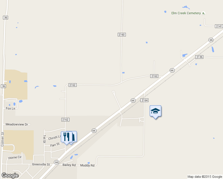 map of restaurants, bars, coffee shops, grocery stores, and more near 2017 County Road 2162 in Caddo Mills