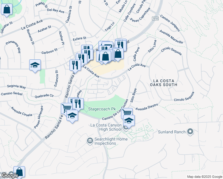 map of restaurants, bars, coffee shops, grocery stores, and more near 7753 Caminito Bonanza in Carlsbad