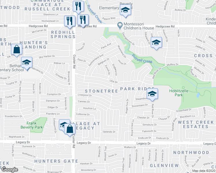 map of restaurants, bars, coffee shops, grocery stores, and more near 2012 Antwerp Avenue in Plano