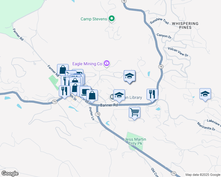 map of restaurants, bars, coffee shops, grocery stores, and more near 2380 Cape Horn Avenue in Julian