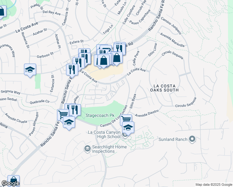 map of restaurants, bars, coffee shops, grocery stores, and more near 7702 Caminito Puerto in Carlsbad