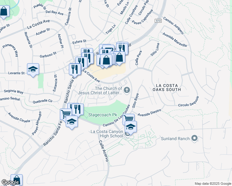 map of restaurants, bars, coffee shops, grocery stores, and more near Caminito Rosa in Carlsbad