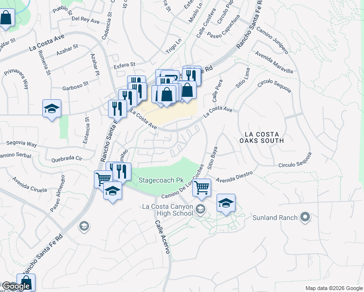 map of restaurants, bars, coffee shops, grocery stores, and more near 7753 Caminito Encanto in Carlsbad