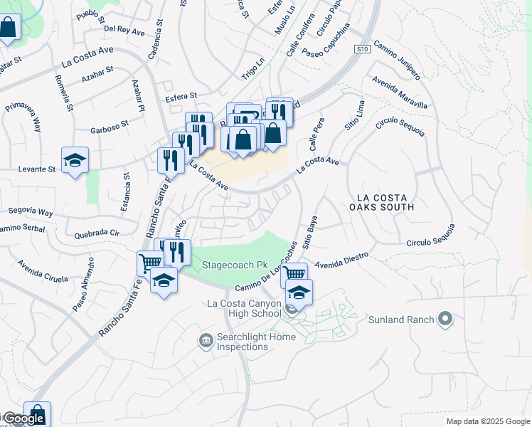 map of restaurants, bars, coffee shops, grocery stores, and more near 3463 Caminito Sierra in Carlsbad