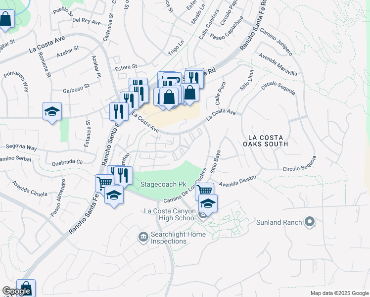 map of restaurants, bars, coffee shops, grocery stores, and more near 3463 Caminito Sierra in Carlsbad