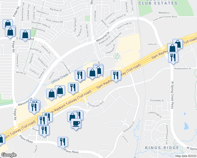 map of restaurants, bars, coffee shops, grocery stores, and more near 5745 Texas 121 in The Colony