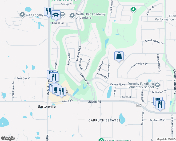map of restaurants, bars, coffee shops, grocery stores, and more near 1360 Bailey Drive in Lantana