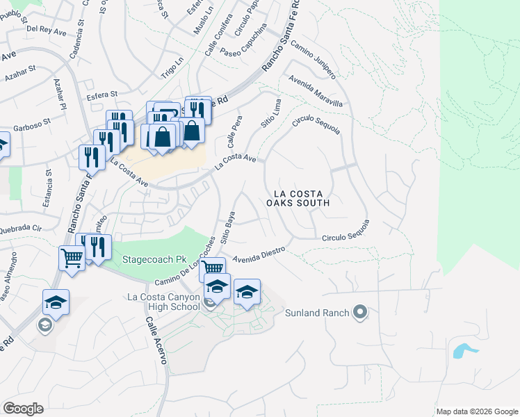 map of restaurants, bars, coffee shops, grocery stores, and more near 7918 Via Callendo in Carlsbad